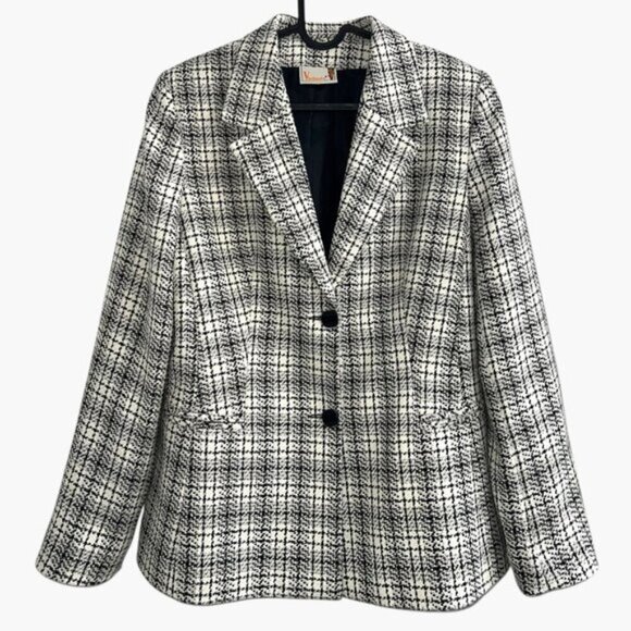 Vintage Jackets & Blazers - Vintage Violante Black White Check shoulder pad Double breasted blazer 40 Medium